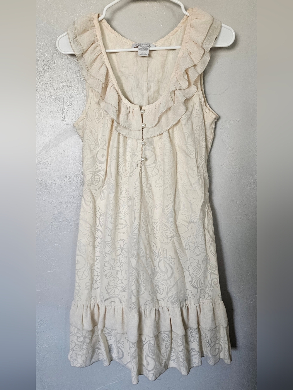 Charlotte Russe Vintage Y2K Large Cream Ruffle Mini Dress Burnout Floral Girly
